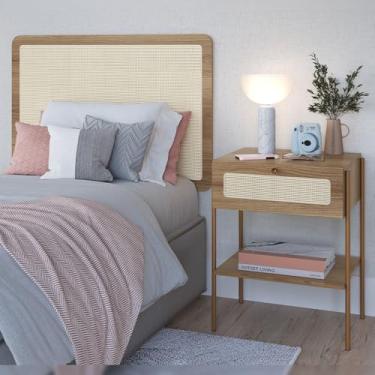 Imagem de Cabeceira Solteiro 90cm e 1 Mesa Lateral 1 Gaveta Industrial Indy A03 Hanover - Lyam Decor