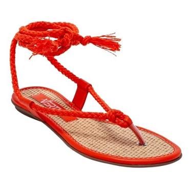 Imagem de Rasteira Feminina Palha Amarração Tressê - Tangerina 38