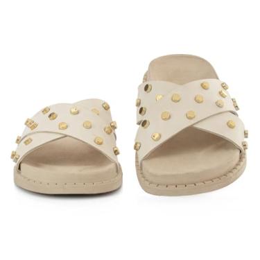 Imagem de Sandalia Feminina Plataforma Casual Flat Enfeite Metal Brilho Metalizado Papete Flatlorm (BRANCO, BR, Adulto, Numérico, 35)