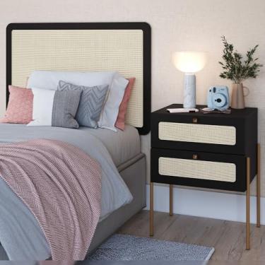 Imagem de Cabeceira Solteiro 90cm e 1 Mesa Lateral 2 Gavetas Industrial Indy A03 Nero - Lyam Decor