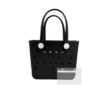 Imagem de Urvczza Bolsa de praia de borracha, bolsa feminina à prova d'água, para viagens, piscinas e academias, Preto/P, Small, Bolsa de praia à prova d'água