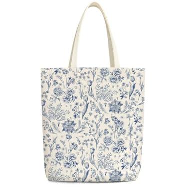 Imagem de HUQIL Sacola estética fofa com alça para meninas e mulheres - BT9, Flor azul 02, One Size