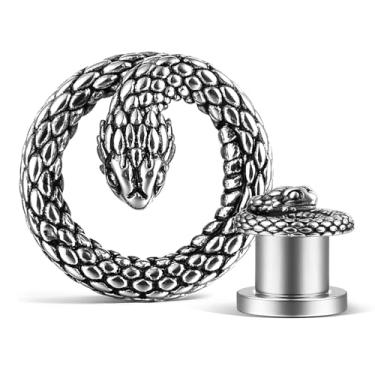 Imagem de Twolobes 1 par de alargadores de orelha de cobra escuro para orelhas esticadas, hipoalergênico, aço inoxidável 316L, alargadores de orelha 00G 8 mm-16 mm (0G-5/8) Joias de piercing corporal, 5/8