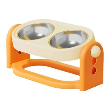Imagem de MotiveTech Tigela elevada e inclinada para gatos, comedouro e bebedouro com suporte, altura ajustável, ideal para cães filhotes em ambientes internos, Laranja