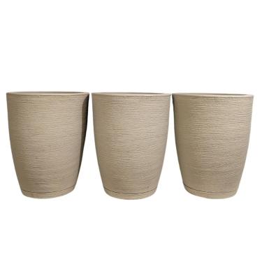 Imagem de Decoração Sala: Kit 3 Vasos Coluna Bojo Escovado - Vaso Decorativo para Planta Flor, Enfeites Decorativos Jardim (Bege)