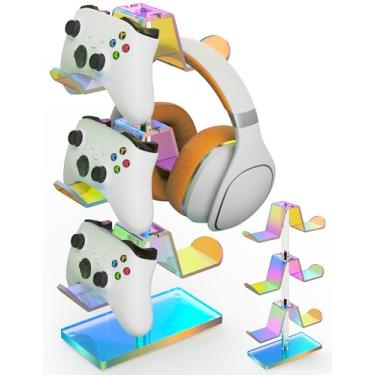 Imagem de NiHome 3-Tier Iridescent Acrylic Game Controller Holder for Up to 6 Controllers, Compatible with PS4, PS5, Xbox One, Xbox Series X/S, Nintendo Switch, Sturdy Design for Headsets, Remotes, Accessories