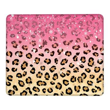 Imagem de Mouse pad rosa com estampa de leopardo com glitter, pequenos tapetes de mouse com borda costurada, base de borracha antiderrapante lavável, tapete de proteção de mesa para laptop, casa, escritório