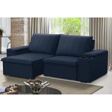 Imagem de Sofá Retrátil e Reclinável 3 Lugares 205cm com Porta Copos Ballarat Azul