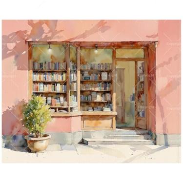 Imagem de Kit aconchegante de pintura por números para adultos - Pintura de entrada de livraria DIY em tela 40,6 x 50 cm, conjunto de tinta acrílica, adequado para iniciantes, ideal para decoração de casa ou