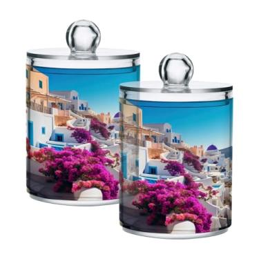Imagem de ATTX Romântico Villagecore Dispensador de suporte Qtip para bola de algodão, cotonete, frasco de boticário transparente, decoração de casa, pote de armazenamento de cozinha, pacote com 2 (677)