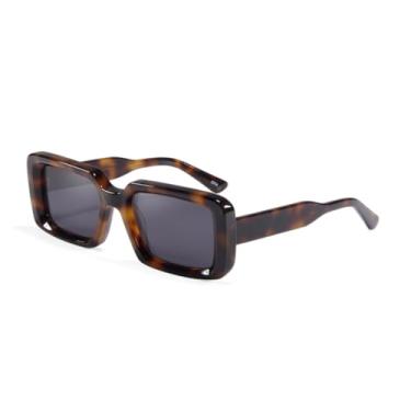 Imagem de JRLLFD Óculos de sol retangulares de acetato masculino Zonnebril Dames para mulheres Uv400 (tartaruga)