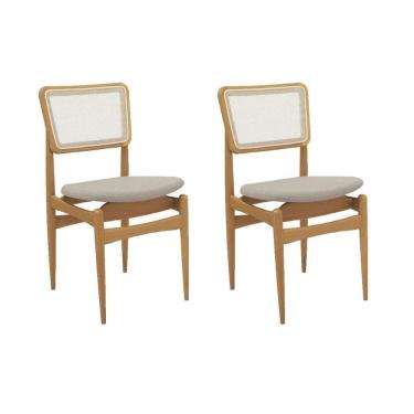Imagem de Cadeira Sala De Jantar Stela 1cmm013ca Premium Madeira Maciça Kit 2 Un Carvalho-linho Bege Caqui-tela Bege - Kappesberg