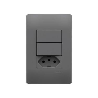 Imagem de Interruptor Simples Duplo E Tomada 2p+t 10a Fame Habitat Onix Com Placa 4x2 Onix