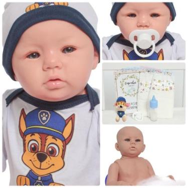 Imagem de Boneco Reborn Masculino De Silicone Com Kit Pelúcia E Itens - Cegonha 