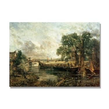 Imagem de NHLDZYH Impressão em tela estilo John Constable (paisagem 41), painel de tela de paisagem romântica, decoração de parede com tema de natureza para quarto ou escritório. 50 x 70 cm. Somente tela