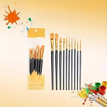 Imagem de Conjunto de pincéis de cerdas de nylon vibrantes, 10 peças – Alças de plástico duráveis, perfeitas para obras de óleo, aquarela e guache, seleção multicolorida (preto)