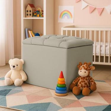 Imagem de Puff Bau Capitone Banqueta Retrô Tecido Suede Dritex Cor:Suede Bege, S