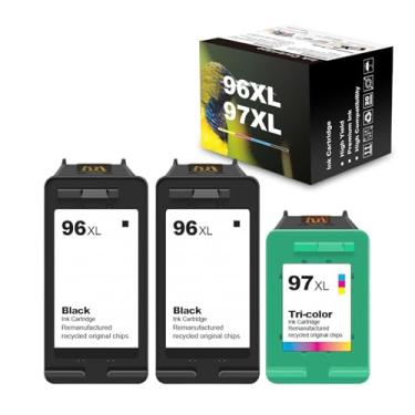 Imagem de Cartuchos de tinta 96XL 97XL de substituição para HP 96XL 96 XL 97XL 97 XL para impressoras Deskjet 6940 6988 6980 Officejet 7310 7210 PhotoSmart 2610 (pacote com 3, 2 pretos 1 tricolor)