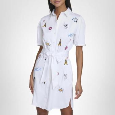 Imagem de KARL LAGERFELD Vestido feminino elegante e moderno, Branco/Blithe Bl Multi, M
