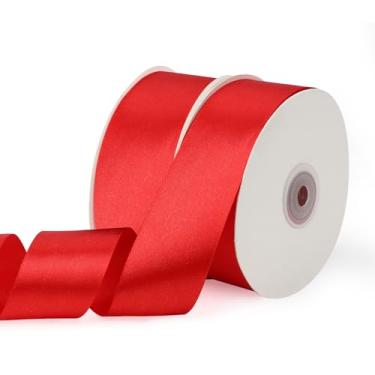 Imagem de Fita vermelha de 3,5 cm, fita de cetim de 100 metros, fitas largas de tecido para buquê de flores, fitas de poliéster para embrulho de presentes, artesanato, bolos de aniversário, festa de casamento e