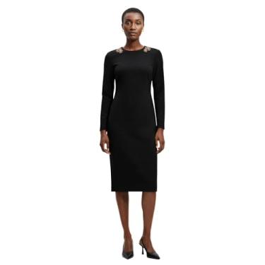 Imagem de Anne Klein Vestido midi feminino de manga comprida com ombro forte, Anne Black, 50