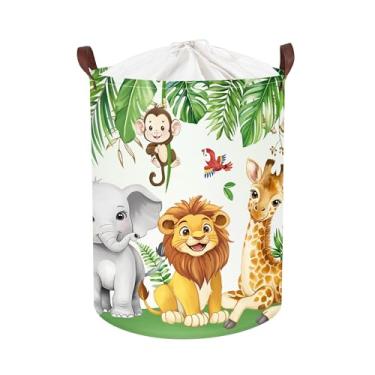 Imagem de HUUMONSS Cesto de lavanderia com animais selvagens, grande, desenho animado, zoológico, dobrável, organizador para pais, caixotes de roupas de brinquedo para quarto, banheiro, leão, 63L