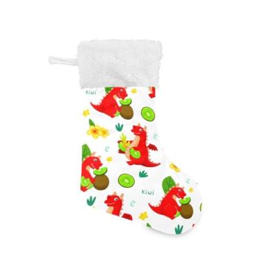 Imagem de Wassud Meia de Natal fofa com punho branco desenho de dragões vermelhos 45,7 cm grande para decoração de lareira e cornija de lareira pacote com 2