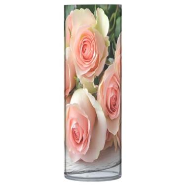 Imagem de Wassud Lindo vaso de rosas cilíndrico de plástico estilo casa de fazenda para decoração de quarto centro de mesa decoração de casa country chique estética