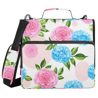 Imagem de Burbuja Pasta de fichário com zíper com 3 anéis de flores com lixa expansível e alça de ombro serve para laptop de 13 polegadas, vários bolsos para trabalho de escritório