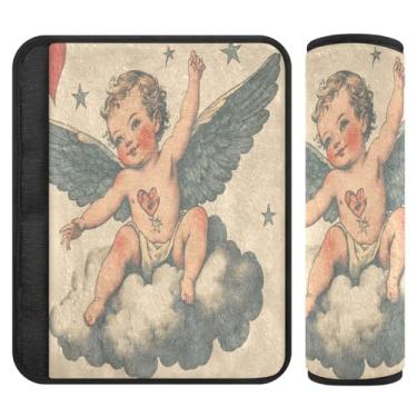 Imagem de Burbuja Capa para cinto de segurança de carro Valentine Cupid Protetor de cinto de segurança de carro macio confortável para alça de ombro de assento de carro, 1 par médio
