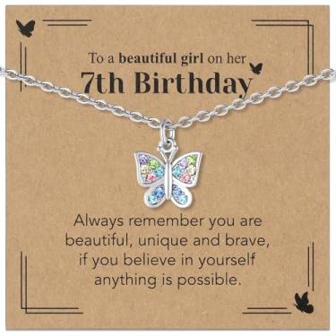 Imagem de Sepfavo Colar de borboleta de cristal para meninas, 6, 7, 8, 9, 10, 11, 12, 13, 16, 18, presente de aniversário, incrustado com zircônia, colar de diamante infantil hipoalergênico, 18, Aço inoxidável