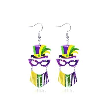 Imagem de BOOZIQ Brincos de carnaval para mulheres, máscara de flor de lis, de acrílico, coroa de chapéu, brinco com pingente de carnaval, tema de carnaval, colorido, borla, brinco, acessórios de joias de