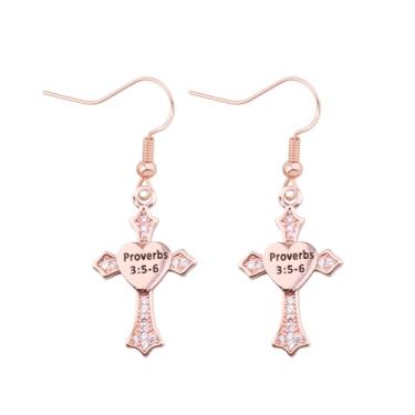 Imagem de BEKECH Brincos de cruz de Provérbios Cristãos 3:5-6 para mulheres, versículo bíblico, escritura, joia inspiradora, presente de fé cristã, One_Size, Cobre, Sem pedra preciosa