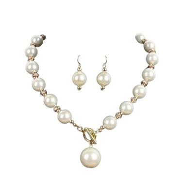 Imagem de Conjunto de colar de pérolas simuladas multicoloridas para mulheres, noivas, brincos largos, grossos, grandes, com contas, gargantilha, noiva, dama de honra, fantasia, festa, baile, casamento, joias