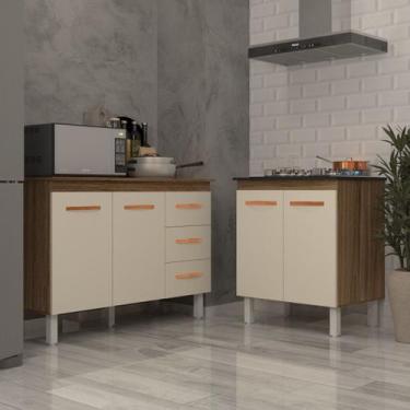 Imagem de Balcão Para Cooktop 4 Bocas Fran e Armário Bruna 118 cm Cozinha Gabine