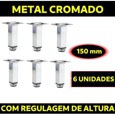 Imagem de Pés para Móveis Quadrados, De Metal cromado , kit com 6 Peças (Você Es