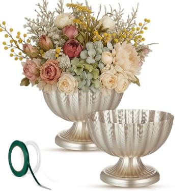 Imagem de Ninehaoou 2 tigelas de compota de metal para centro de mesa, vaso de compota de 22 cm para ambientes internos e externos, plantas de frutas para decoração de Natal, casamento, festa em casa (champanhe