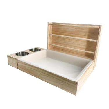 Imagem de Gralara Alimentador de feno de madeira para coelhos, alimentador de coelhos, banheiro, fácil de limpar, suporte de feno para porquinhos-da-índia, brinquedo