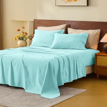 Imagem de MEISHANG Lençóis 100% Linho Tamanho King – Conjunto de 6 peças respiráveis com bolsos extra profundos para 45,7 a 61 cm, linho macio e durável, refrescante e absorvente de umidade (azul claro)