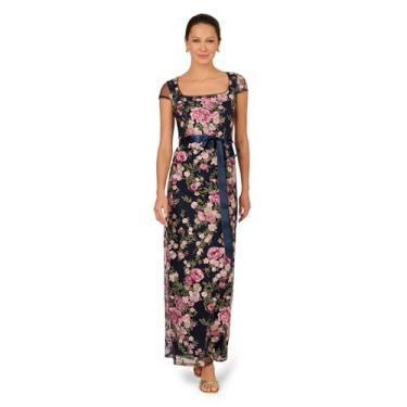 Imagem de Adrianna Papell Vestido de coluna floral em cascata, azul-marinho multi, Azul marinho/Blush, 44