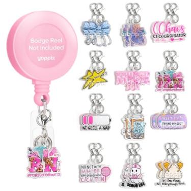 Imagem de YOPPIX 24 peças de pingentes de carretel de crachá de enfermeira - pingentes de acrílico fofos e engraçados para porta-identidade, perfeitos para enfermeiros, equipe médica, professores, estudantes e