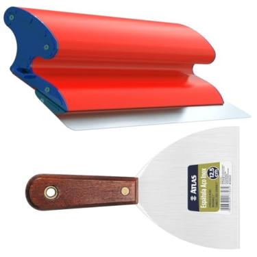 Imagem de Desempenadeira NiveloPro 80cm Lâmina em Aço Inox + Espátula Com Lâmina de Aço Inox e Cabo Madeira 12cm