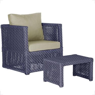 Imagem de Mesa E 1 Poltrona Madri Corda Náutica Estofado 7 Trama Azul