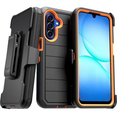 Imagem de Capa para Samsung Galaxy A17 com clipe de cinto e suporte, capa protetora sem tela de camada dupla à prova de choque para Galaxy A17 (preto e laranja)