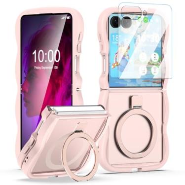 Imagem de Capa para Z Flip 7 com protetor de tela de suporte à prova de choque para Samsung Z Flip 7 Capa para Galaxy Z Flip 7 2025 5G - Rosa