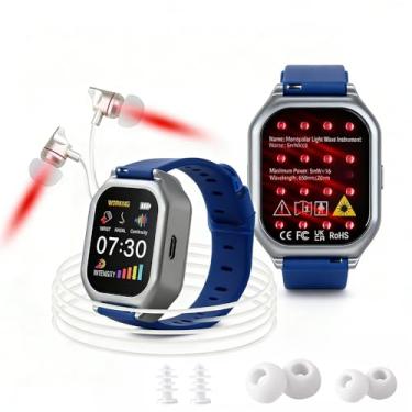 Imagem de Relógio terapêutico de luz vermelha 3 em 1 atualizado 2026 para orelhas, nariz e pulso – Relógio de pulso multifuncional com tratamento infravermelho de 16 luzes 650 nm, pulseira recarregável com