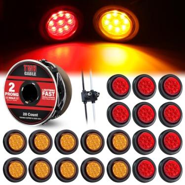 Imagem de TMH 20 peças redondas de 10 lâmpadas de LED âmbar e 10 vermelhas com refletores, luzes de folga de 9LED + plugues de bala macho de rolo de arnês, à prova d'água para caminhonete trailer trailer, 12 V