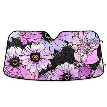 Imagem de Para-brisa florido roxo preto margarida pára-brisa dobrável, capa de para-brisa, persiana de janela para carro, caminhão, SUV