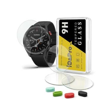 Imagem de [Pacote com 4] Protetor de tela para relógio Garmin Approach S62 + plugues de silicone antipoeira, vidro temperado iDaPro antiarranhões,