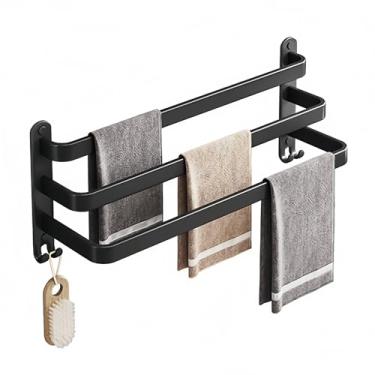Imagem de SEIDO Toalheiro para banheiro, barra de toalha quadrada de 3 camadas de escada 76 cm, suporte de toalha de banheiro de aço inoxidável SUS 304 montado na parede, suporte de toalha preto fosco com